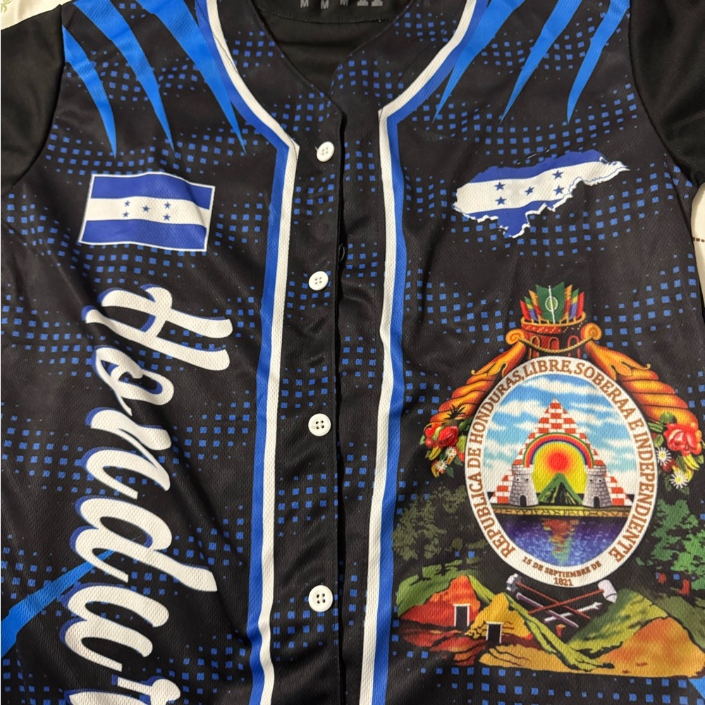 Honduras Themed Blue and Black Casual Button Down Shirt